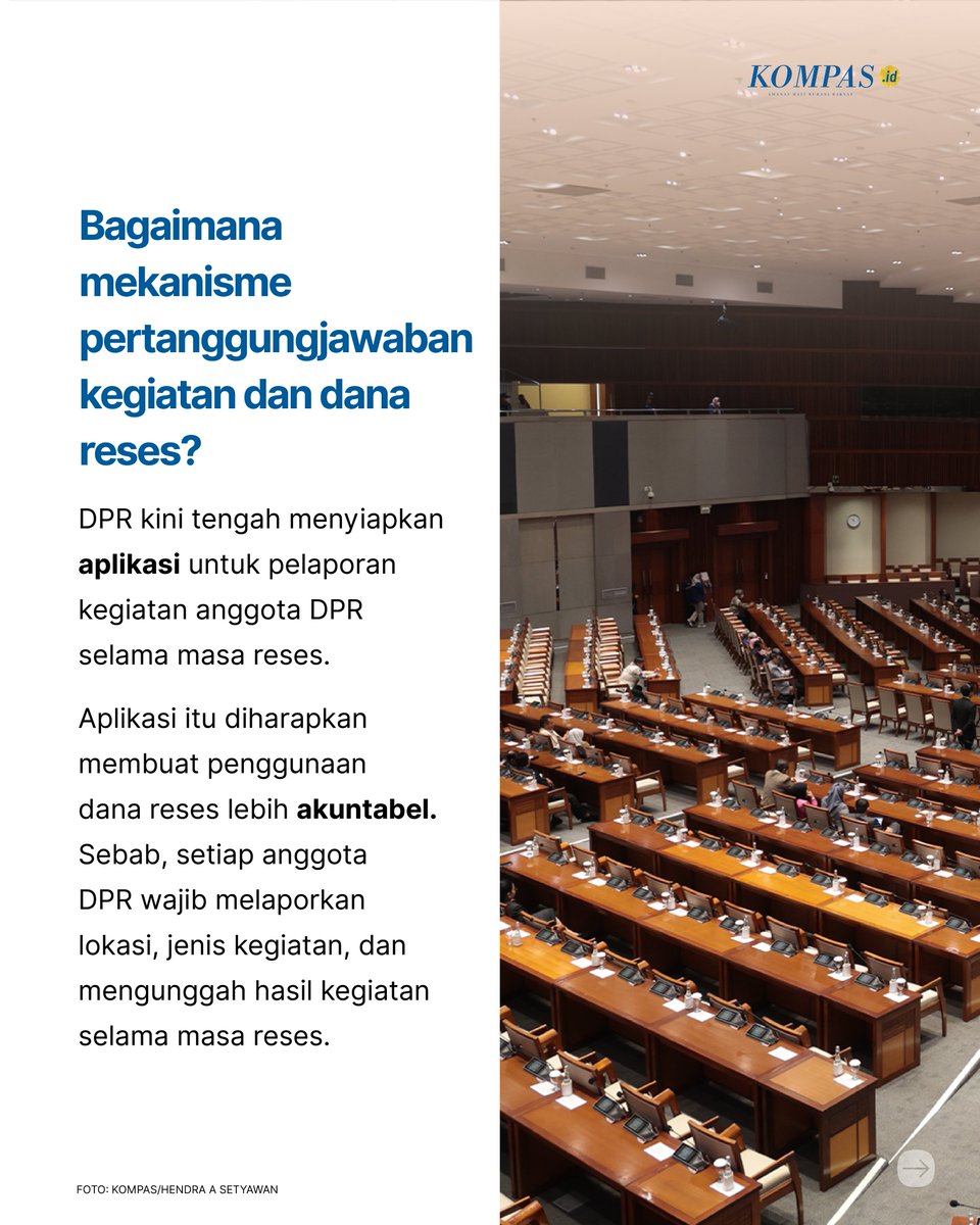 hariankompas's tweet photo. Bagaimana mekanisme pertanggungjawaban kegiatan dan dana reses?
#KompasBrief #ResesDPR #Reses #AdadiKompas https://t.co/fF5bPsPNyG