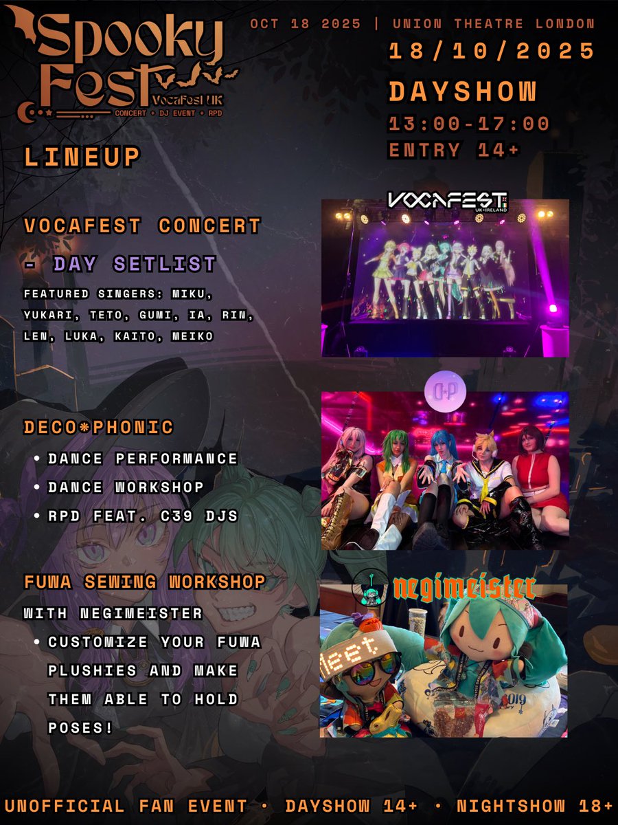 VOCALOID HALLOWEEN EVENT - SPOOKYFEST 

come see us this weekend!
tickets: tickets.vocafest.co.uk/vocafest/spook…