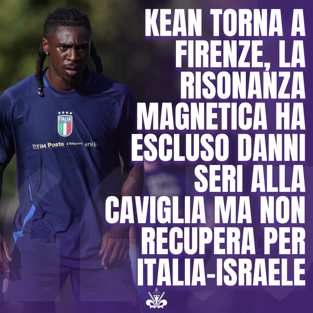 PassioneFiorent's tweet image. 🟣 La risonanza magnetica a cui si è sottoposto stamattina #Kean ha, fortunatamente, escluso danni seri nella parte interessata. Il giocatore, dopo consulto tra staff medico della Nazionale e della #Fiorentina, e in accordo col ct #Gattuso, lascerà il ritiro degli azzurri e farà