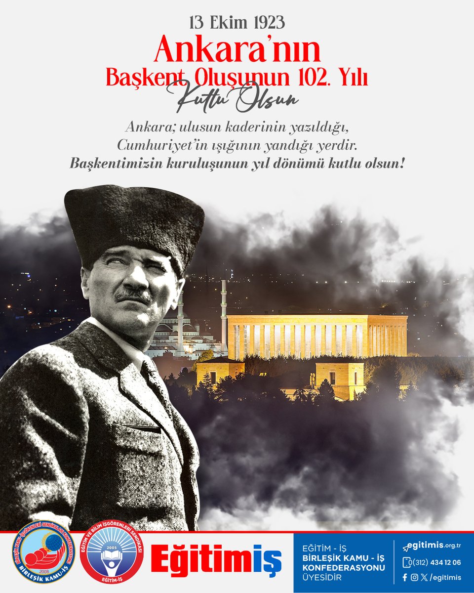 egitimis's tweet photo. Milli mücadelemizin karargâhı, bağımsızlığımızın sembolü, Cumhuriyetimizin kalbi Ankara'nın başkent ilan edilişinin 102. yılı kutlu olsun. Cumhuriyetimizin kurucusu Büyük Önderimiz Gazi Mustafa Kemal Atatürk ve yoldaşlarını saygı ve minnetle anıyoruz.

#mustafakemalatatürk #13ekimankaranınbaşkentoluşu #ankara