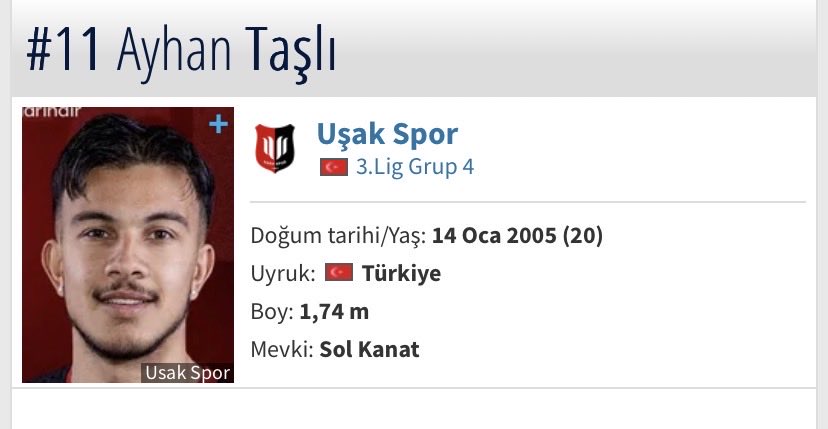 Ayhan taşlı 
Henüz 20 yaşında 2 eylülde oynarken takibime takıldı 
Geniş alanda inanılmaz etkili patlayıcılığı yüksek birden vites arttırmaları dikkat çekici pozisyon sonlandırma ve bir tık oyun bilgisini geliştirdi mi full geçiş oyunu tercih eden anadolu kuluplernn yeni ogundusu