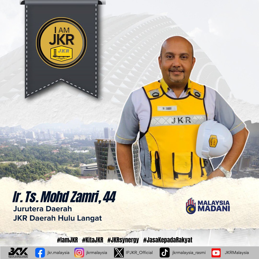Ir. Ts. Mohd Zamri bin Mohamud, 44 tahun, merupakan insan yang bertanggungjawab di peringkat lapangan dalam merancang, menyelaras, melaksanakan dan memantau kerja-kerja kejuruteraan serta penyenggaraan infrastruktur di Daerah Hulu Langat. Beliau memastikan setiap kemudahan awam