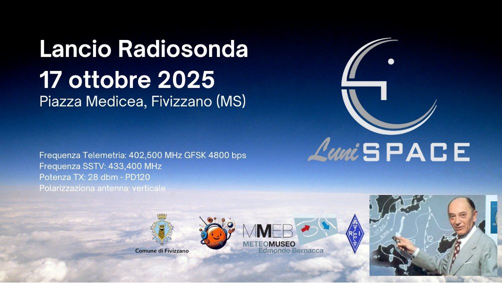 ARI_hq's tweet image. 17/10/25, ore 10:00 (ora locale), dal Comune di Fivizzano (MS) in Toscana, verrà lanciato un pallone sonda dedicato al celebre meteorologo Edmondo Bernacca.
Maggiori informazioni su laradionellescuole.eu

#ari #radioamatori
