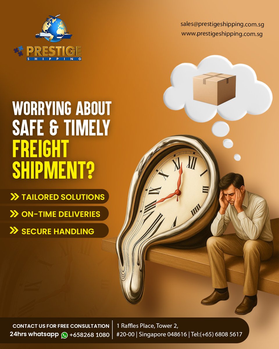 Prestige_shpg's tweet image. Worried about your freight reaching safely and on time?🚢
Prestige Shipping — reliable logistics, on-time delivery and secure handling for total peace of mind.
📲 24/7 WhatsApp: +6582681080
📞 Office Number: +65 68085617
#FreightShipping #LogisticsSolutions #OnTimeDelivery