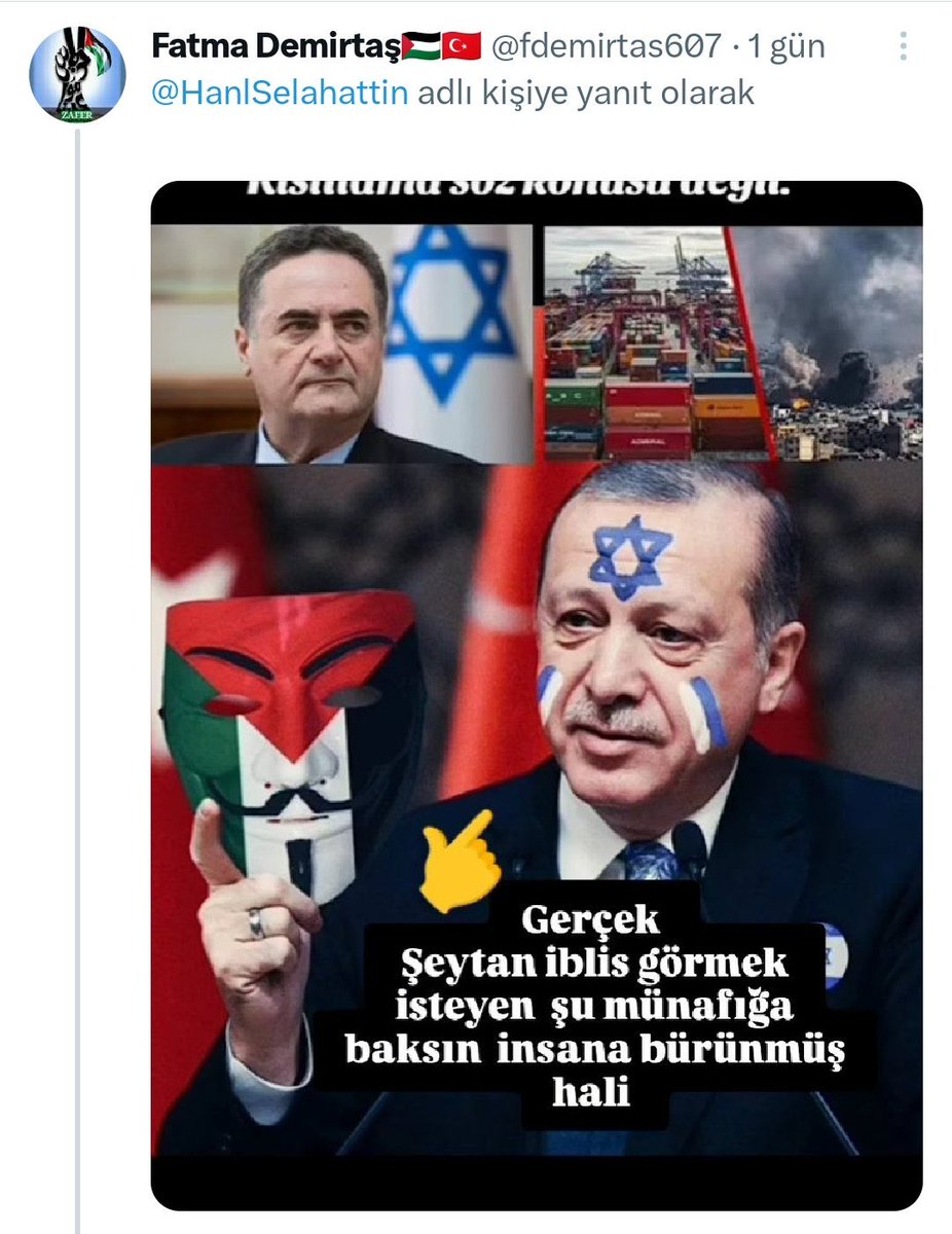 Bu aşağılık paylaşımı yapan kişi, Saadet Partisi Kızılcahamam Kadın Kolları üyesi Fatma Demirtaş. <a href="/fdemirtas607/">Fatma Demirtaş🇵🇸🇹🇷</a>