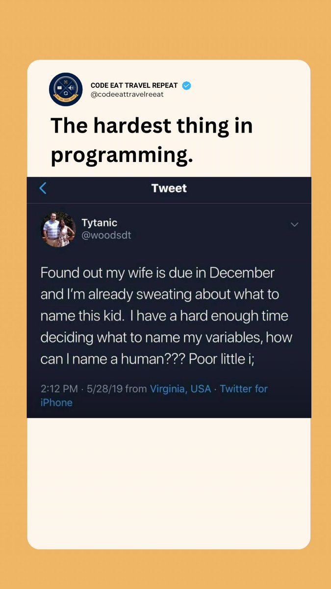 CodeEatTravelPB's tweet image. Naming variables is already tough… now imagine naming a whole human 😅💻 👶 Poor little “i”

#Code #CodeEatTravelRepeat #HappyMonday #ProgrammerHumor #CodingLife #DevJokes #RelatableDev #SoftwareEngineer #TechHumor #CodeLife