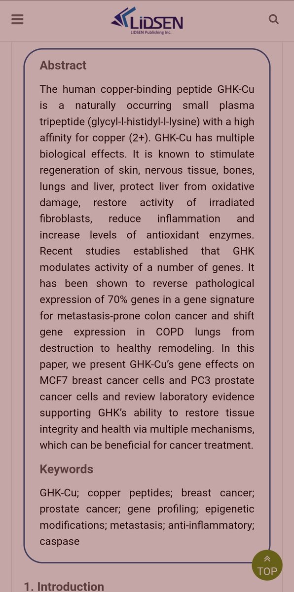 PGC1a_RB's tweet image. Anti-cancer, pro-immune modulation, brain, overall effects of GHK-Cu
- GHK-Cu has been shown to reverse gene expression associated with aggressive metastatic colon cancer, suppressing 74% of 54 human genes in patients, resetting cancer-causing genes to healthier states