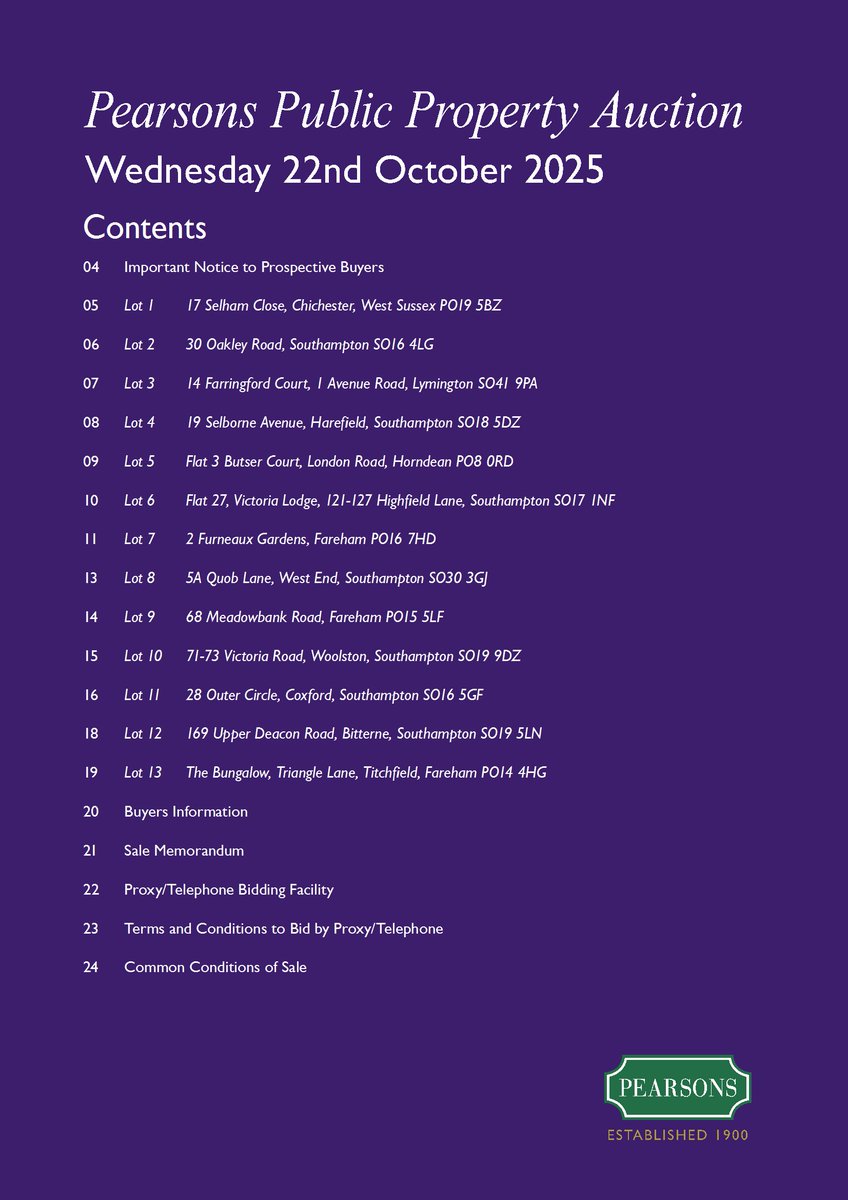 Our next #Hampshire #Property #Auction is to be held at 11am on Wednesday the 22nd of October 2025.

👉View our October Auction Catalogue here: pearsons.com/documents/cata…

👉Legal Packs can be found here: auctioneertemplates.eigroup.co.uk/guides.aspx?a=…

💻pearsons.com/auctions