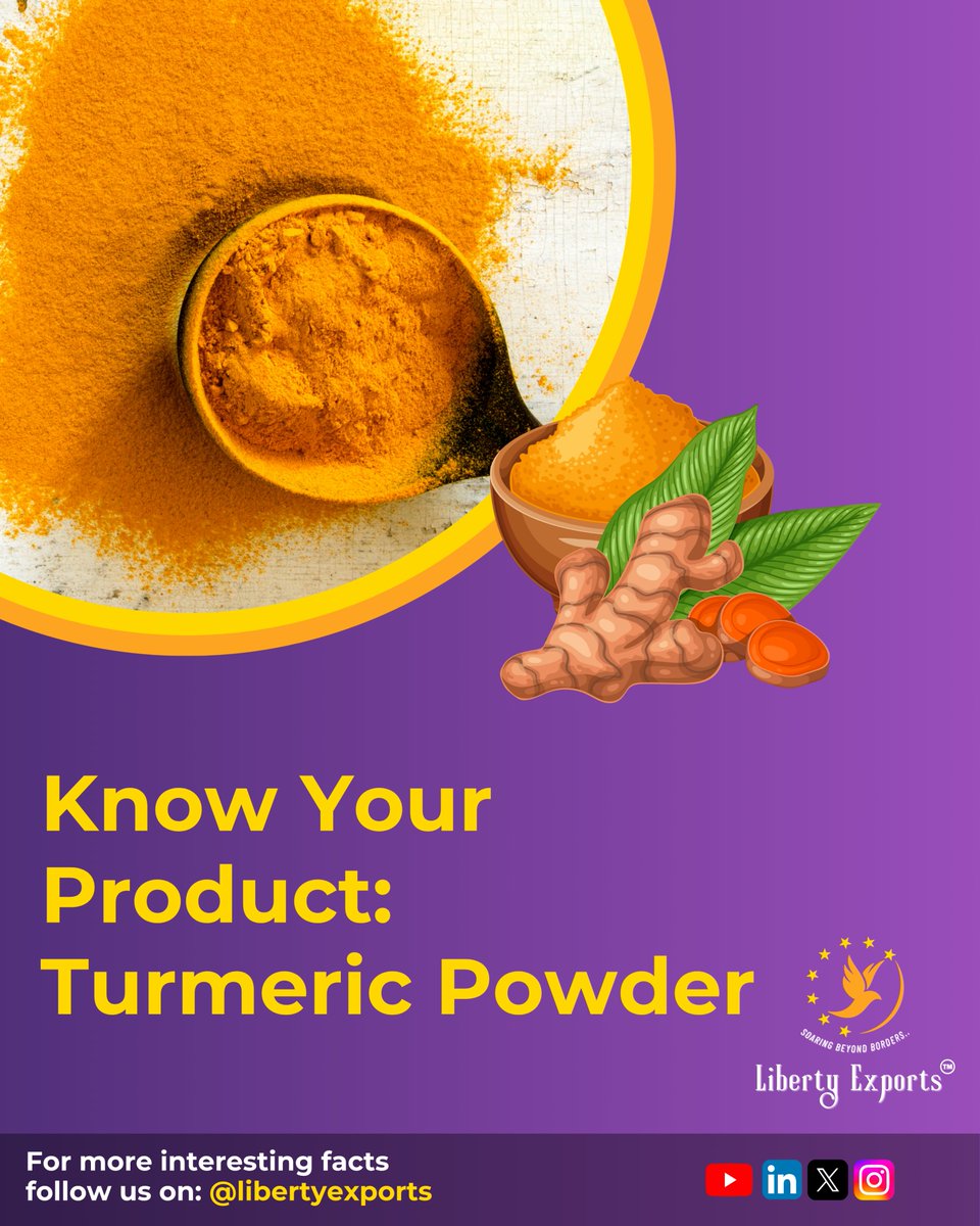 LibertyExports's tweet image. Liberty Exports supplies premium Indian turmeric.
🌿 Varieties: Alleppey, Salem, Rajapore.
#Turmeric #SpiceExport #KnowYourProduct #LibertyExports #haldi #salem #alleppey #rajapore