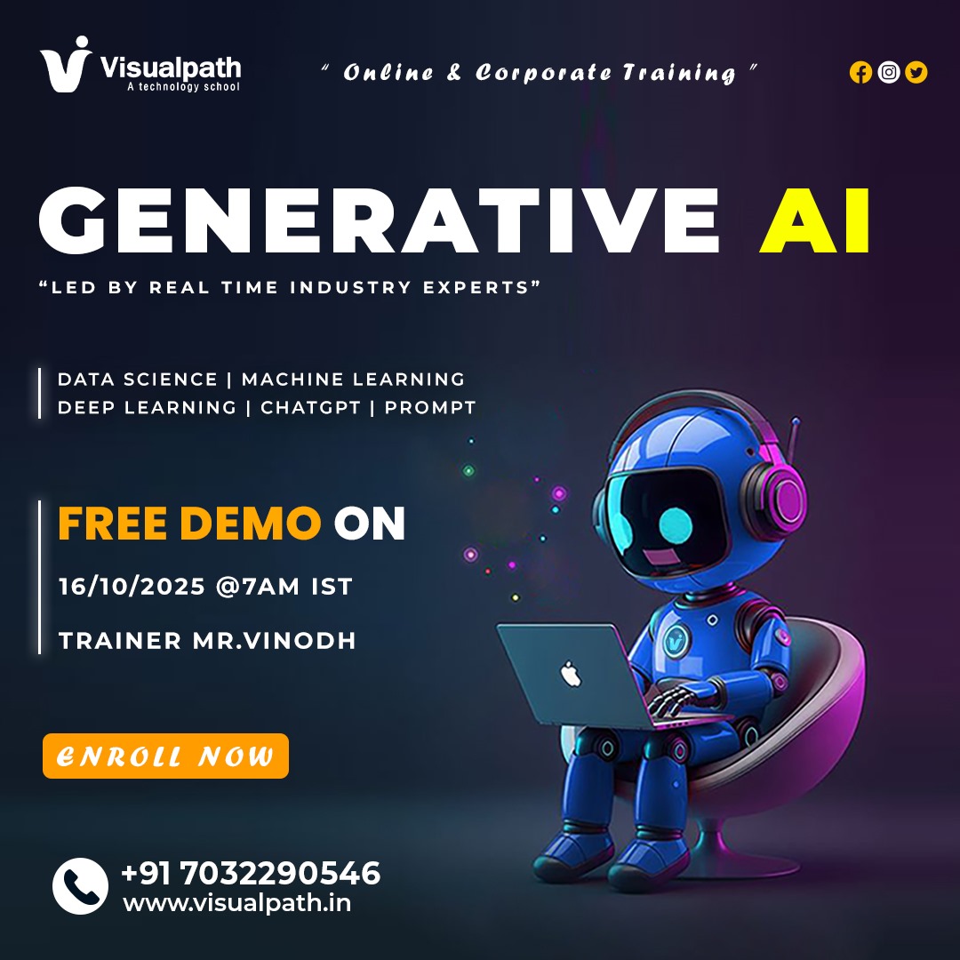 VisualpathPro's tweet image. 🚀 𝗙𝗿𝗲𝗲 𝗗𝗲𝗺𝗼: 𝗚𝗲𝗻𝗲𝗿𝗮𝘁𝗶𝘃𝗲 𝗔𝗜 𝗢𝗻𝗹𝗶𝗻𝗲 𝗧𝗿𝗮𝗶𝗻𝗶𝗻𝗴! 🚀
📅 Date: 16/10/2025 | ⏰ Time: 7:00 AM IST
📞 𝗖𝗮𝗹𝗹/𝗪𝗵𝗮𝘁𝘀𝗔𝗽𝗽: wa.me/c/917032290546
🌐 𝗩𝗶𝘀𝗶𝘁: visualpath.in/generative-ai-…
👉 𝗩𝗶𝘀𝗶𝘁 𝗢𝘂𝗿 𝗕𝗹𝗼𝗴 🔗visualpathblogs.com