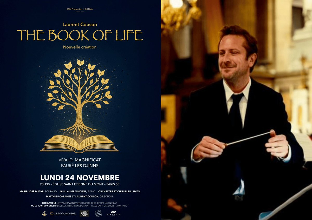 GrandeMusique's tweet image. La nouvelle création du compositeur et chef d’orchestre Laurent Couson, The Book of Life, sera donnée en concert le lundi 24 novembre 2025 à l’Église Saint-Étienne-du-Mont à Paris. @LaurentCouson 
lagrandemusique.fr/news/laurent-c…