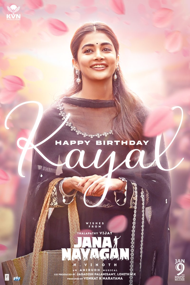 Team #JanaNayagan wishes Kayal aka <a href="/hegdepooja/">Pooja Hegde</a>, A very happy birthday ♥

#HappyBirthdayPoojaHegde

#Thalapathy <a href="/actorvijay/">Vijay</a> sir #HVinoth <a href="/anirudhofficial/">Anirudh Ravichander</a> <a href="/thedeol/">Bobby Deol</a> <a href="/_mamithabaiju/">Mamitha Baiju</a> <a href="/Jagadishbliss/">Jagadish</a> <a href="/LohithNK01/">Lohith NK</a>