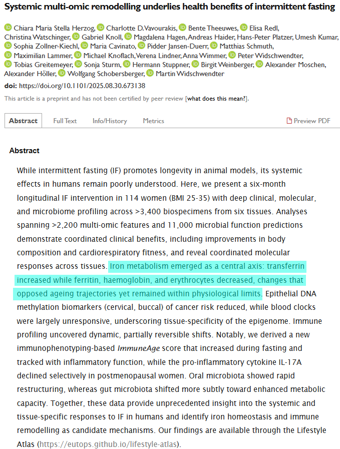 Mangan150's tweet photo. Iron metabolism changes are key components to the health benefits of intermittent fasting, changing in an anti-aging direction. https://t.co/B7XLdrY7mM