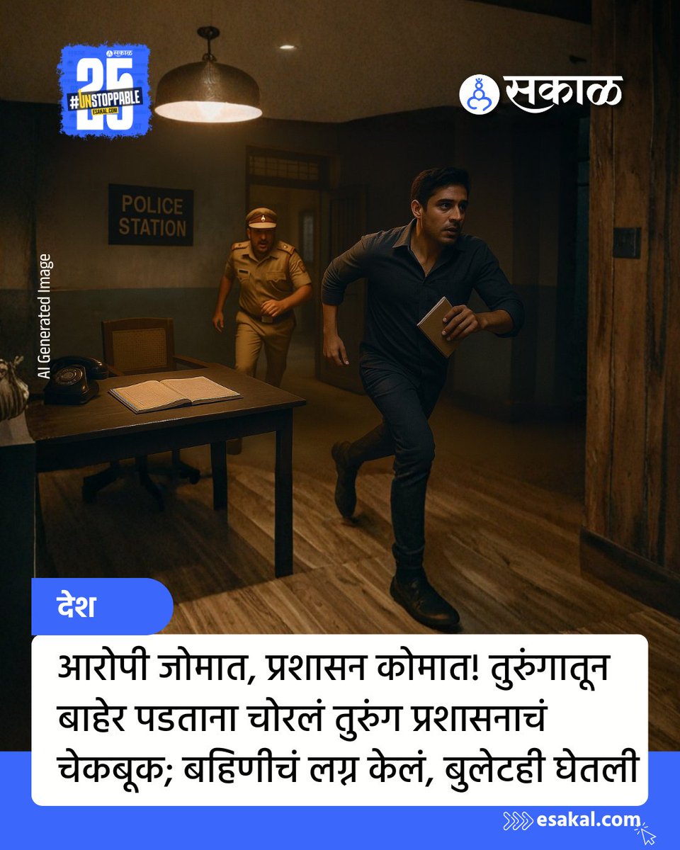SakalMediaNews's tweet photo. वाराणसीत आजमगढ जिल्हा तुरुंगात एक धक्कादायक प्रकार उघडकीस आला आहे.
सविस्तर वाचा:
https://t.co/dD0nSPETmh
#varanasi #releasedprisoner #prisonerstealsjailofficechequebook #chequebook #wedding #bulletbike #crimenews #latestupdates #latestnews #marathinews https://t.co/ayEqICkr2o