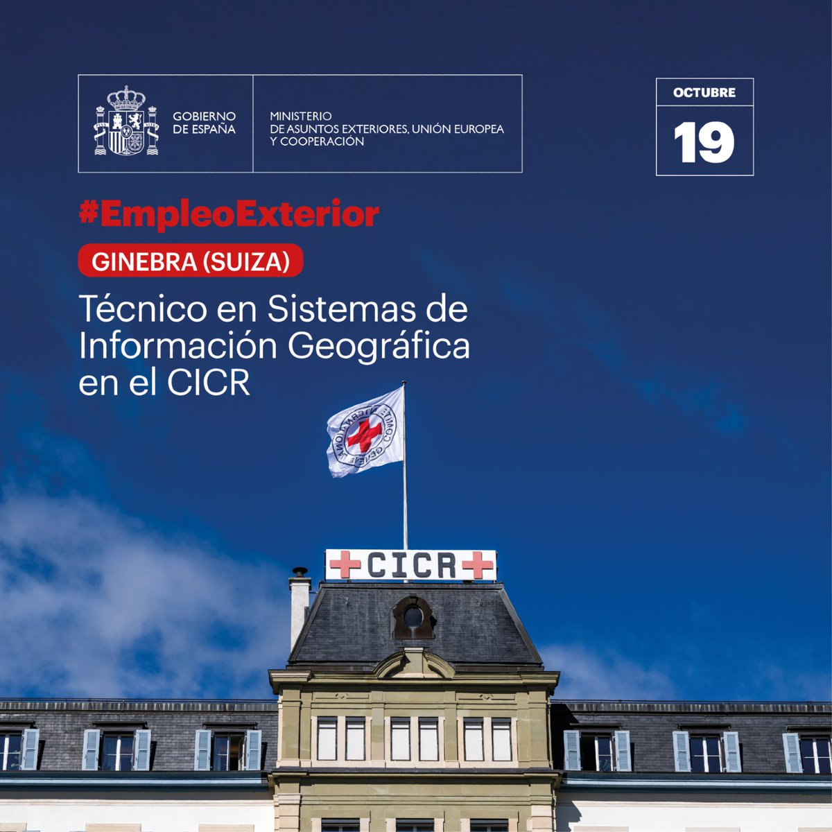 ¡Nuevo lunes, nueva oportunidad profesional!

La oferta de hoy es de Técnico en Sistemas de Información Geográfica en el <a href="/ICRC/">ICRC</a> en Ginebra.

🗓️ Fecha límite: 19 de octubre.

Más info 👉 tinyurl.com/mrxfnae2 

#EmpleoExterior