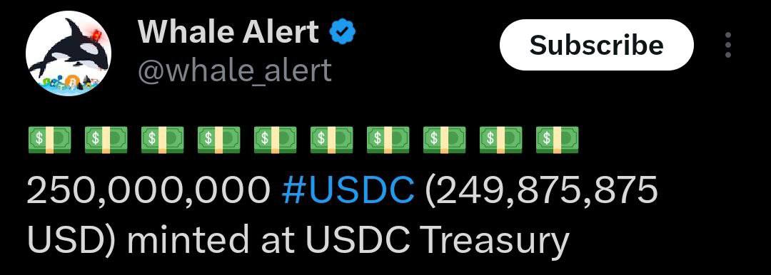 🚨 BREAKING NEWS!

$250,000,000 USDC just minted fresh liquidity entering the system right now.

This isn’t a small move that’s massive capital preparing to rotate into the market.
When stablecoins flood in, prices don’t stay calm for long.

I’m expecting a big move across majors
