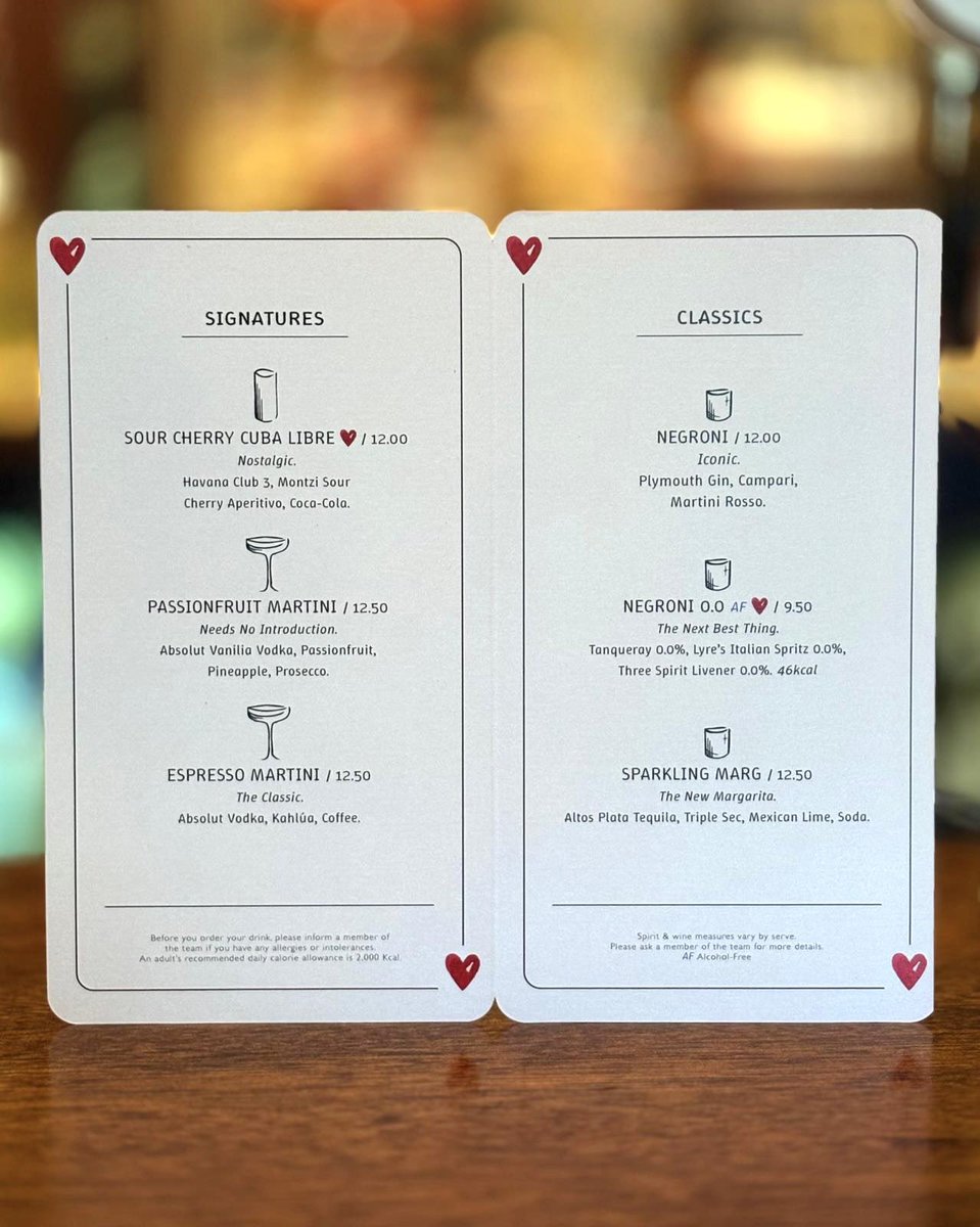 BellPubFetcham's tweet image. Play Your Cards Right and discover our brand-new cocktail menu!

A winning hand of signatures and classics that are sure to deal you some serious flavor!

@YoungsPubs 
#cocktails #newselection #fullhouse