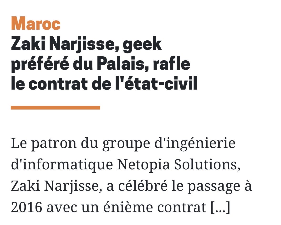 L’application a été développé par Netopia, dirigée par Zaki Narjisse, cousin de Fouad Ali El Himma (conseiller du roi).

Et cette petite société décroche tous les gros contrats numériques de l’état, tout ça pour un fiasco total.
Typique d’un système sans méritocratie.