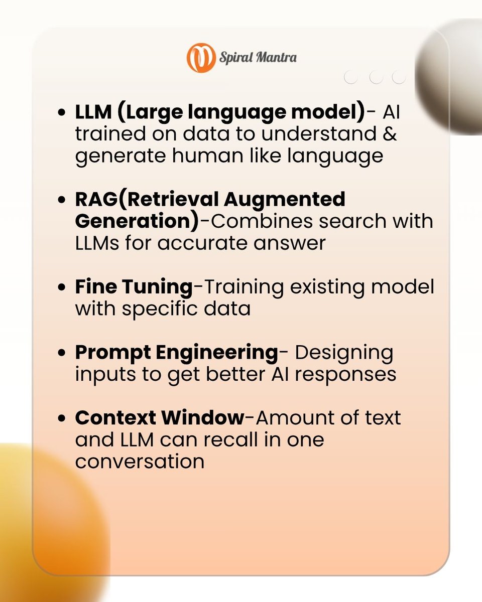 spiral_mantra's tweet image. 🧠 Lost in AI lingo? @spiral_mantra  has your back..

From “fine-tuning” to “context window” &amp;amp; “RAG” — our #AI cheat sheet breaks it all down in clear, simple language, tailored for  decision-makers.

#ArtificialIntelligence #MachineLearning #DeepLearning #AITerms #AIGlossary