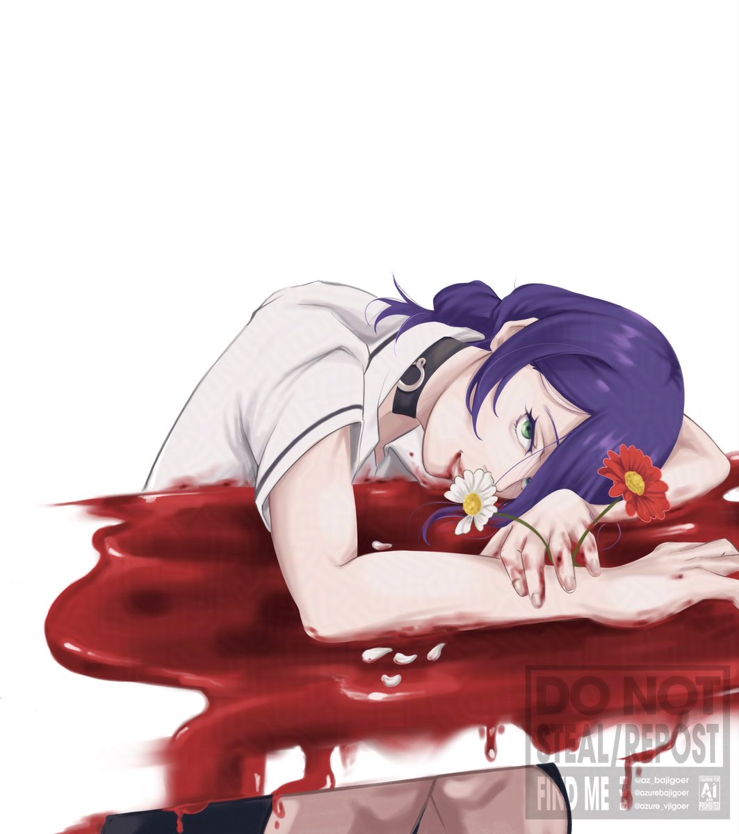 az_bajigoer's tweet image. [[DAY 13 - BUNGA/FLOWER]]

[[‼️‼️TW // BLOOD‼️‼️]]

let’s fill this world with mistakes……

please, trace those red footsteps….
and come find me 🌹🌹🌹🌹🌹🌹

#Inktober2025 #Inktober  
#チェンソーマン  #chainsawman  
#レゼ #reze #JANEDOE
