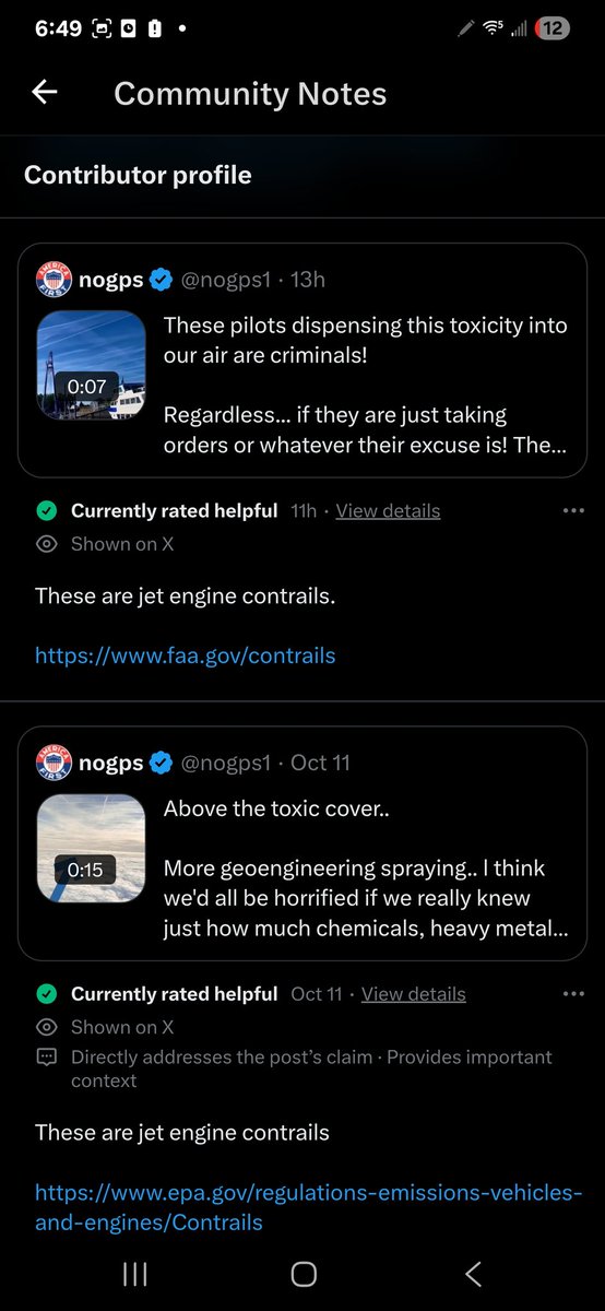Visuals3rd's tweet image. This person gets paid to write LIES AS COMMUNITY NOTES. They go to EVERY POST that is calling out #ChemTrails and calls them #Contrails. What a fucking FRAUD!