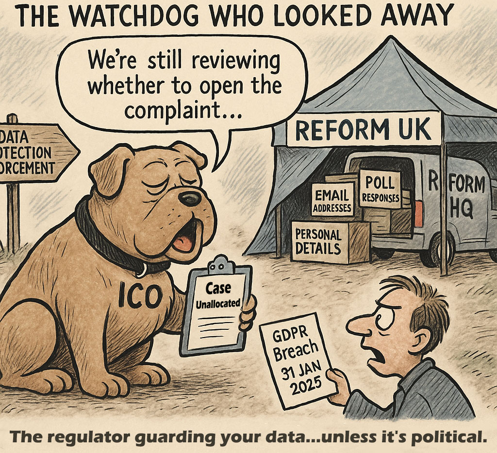 whileincare's tweet image. The #ICONews SAR response regarding Reform UK data harvesting confirms:

💩No contact with Reform UK or website operators

💩No investigation

💩Case logged only retrospectively after I chased for 8 months

🚨Why did the UK’s data regulator fail to act, @ICOnews?
#DataProtection