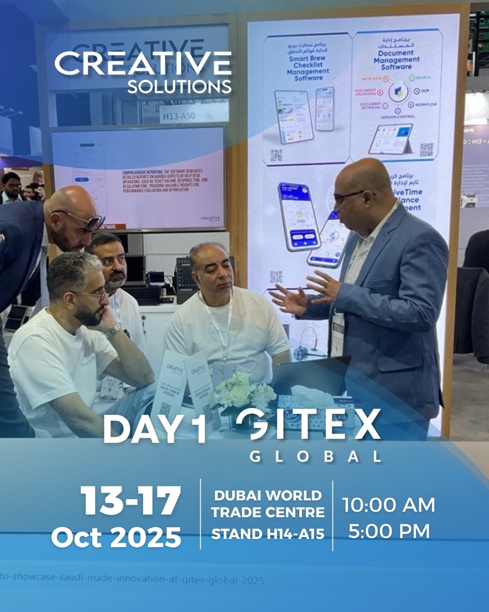 Creative_sols's tweet image. 👋 We’re all set and the energy is high at Stand H14-A15!
Visitors are stopping by for live demos, great conversations, and a first look at our Saudi-made tech innovations 🇸🇦
#SaudiMade #GITEXGLOBAL #SaudiTech #جايتكس #دبي #جدة #الابتكار #المعرض #التجارة #الحدث #صنع_في_السعودية