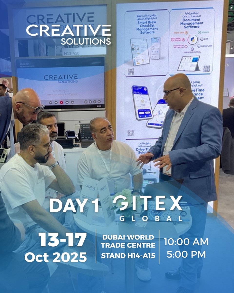 Creative_sols's tweet image. 👋 We’re all set and the energy is high at Stand H14-A15!
Visitors are stopping by for live demos, great conversations, and a first look at our Saudi-made tech innovations 🇸🇦
#SaudiMade #GITEXGLOBAL #SaudiTech #جايتكس #دبي #جدة #الابتكار #المعرض #التجارة #الحدث #صنع_في_السعودية