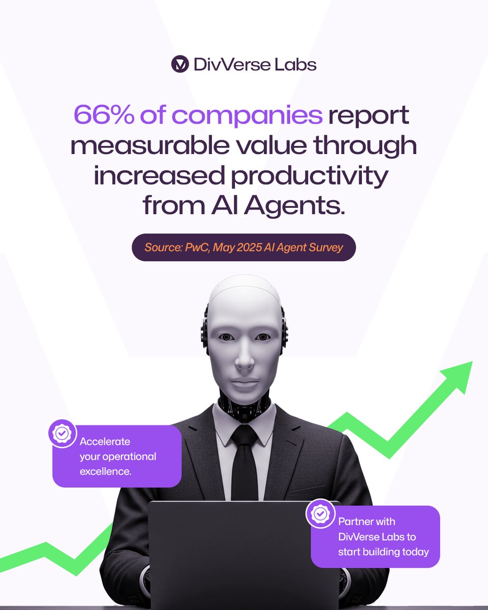 According to PwC’s May 2025 AI Agent Survey, 66% of companies adopting AI Agents already report measurable productivity gains.

This is no longer experimental. It is a proven driver of business performance.

👉 Position your organization at the forefront. 

Partner with DivVerse