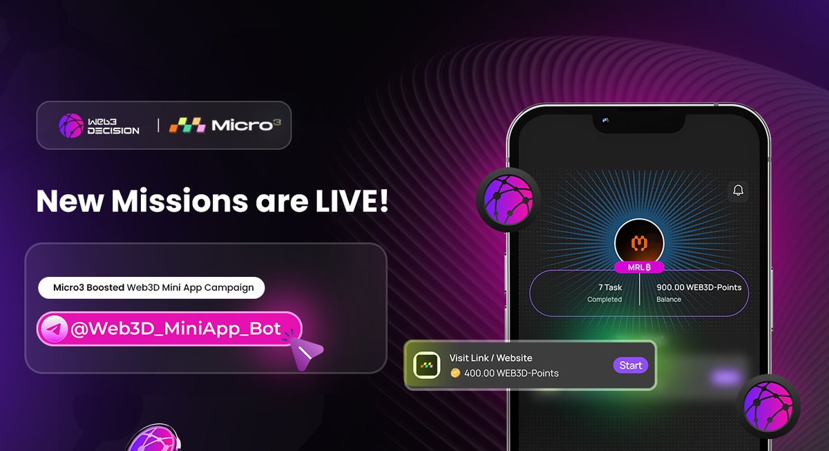 web3decision's tweet image. 🥳 Exciting News!

@Micro3io  has officially joined the Web3D Mini App with brand-new exclusive tasks!

Micro3 Boosted Web3D Mini App Campaign👇
t.me/Web3D_MiniApp_…

✅ Designed for real users, not bots
✅ Earn Web3D rewards while shaping the future of decentralized identity…
