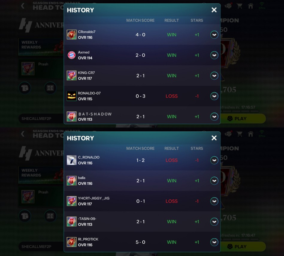 PRASH (@pranabshankarp3) on Twitter photo 50⭐ in h2h finally done after fighting against script and 70+⭐ players. H2H used to be my strength but this time I played horrible😭
<a href="/Enzo9CFC/">ENZO</a> <a href="/Akash62455881/">Akash_Beast</a> <a href="/JONALDINHOtm/">JONALDINHO90™</a> <a href="/AstroFCM/">WTS 💥</a> <a href="/GurungG11/">Gaurav Gurung</a>
<a href="/AngelDimaria_77/">Trajana5</a> <a href="/Andrew34724152/">Nori</a> <a href="/Celestial_fc10/">Celestial_fc</a> <a href="/FirstHalfYT/">FirstHalf EAFC</a> <a href="/_KAYDEFLEX/">EAFC KAYDE-FLEX™ ✨🔥</a>
<a href="/KJavierFM/">K Javier EAFC</a> 50⭐ in h2h finally done after fighting against script and 70+⭐ players. H2H used to be my strength but this time I played horrible😭
<a href="/Enzo9CFC/">ENZO</a> <a href="/Akash62455881/">Akash_Beast</a> <a href="/JONALDINHOtm/">JONALDINHO90™</a> <a href="/AstroFCM/">WTS 💥</a> <a href="/GurungG11/">Gaurav Gurung</a>
<a href="/AngelDimaria_77/">Trajana5</a> <a href="/Andrew34724152/">Nori</a> <a href="/Celestial_fc10/">Celestial_fc</a> <a href="/FirstHalfYT/">FirstHalf EAFC</a> <a href="/_KAYDEFLEX/">EAFC KAYDE-FLEX™ ✨🔥</a>
<a href="/KJavierFM/">K Javier EAFC</a>