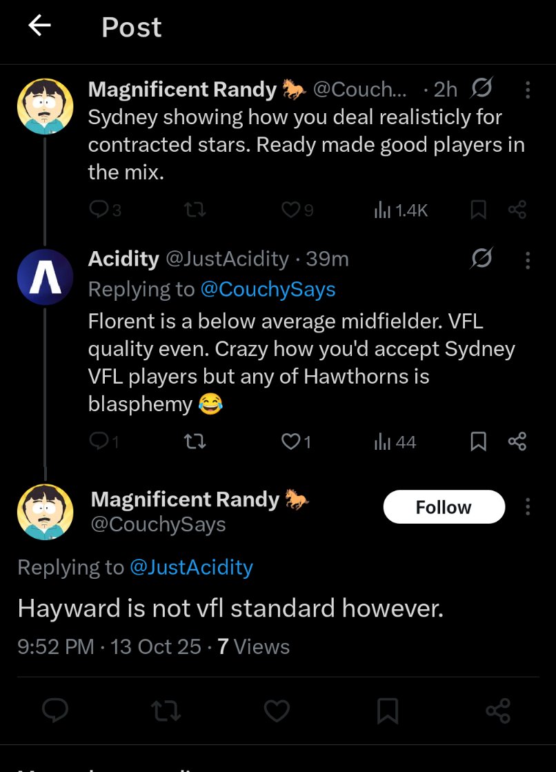 JustAcidity's tweet image. Talk about soft. Bloke booked me because I pointed out that Florent is a VFL grade player. Absolutely astonishing tbh