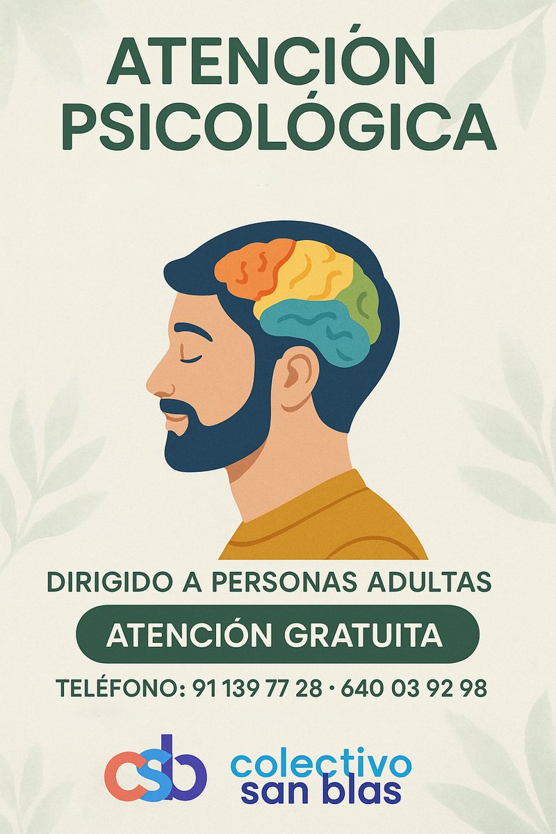 #DiaMundialdelaSaludMental  
No olvides que en Colectivo San Blas <a href="/SanBlasC/">Colectivo San Blas</a> 
ofrecemos también apoyo psicológico gratuito para población general en situación de vulnerabilidad social y para personas usuarias de chemsex.
<a href="/cesida_esp/">CESIDA</a>
<a href="/UNADenred/">UNAD</a>
<a href="/madridsalud/">Madrid Salud. Ayuntamiento de Madrid</a>
<a href="/PlataformFERMAD/">FERMAD Vive Contigo</a>