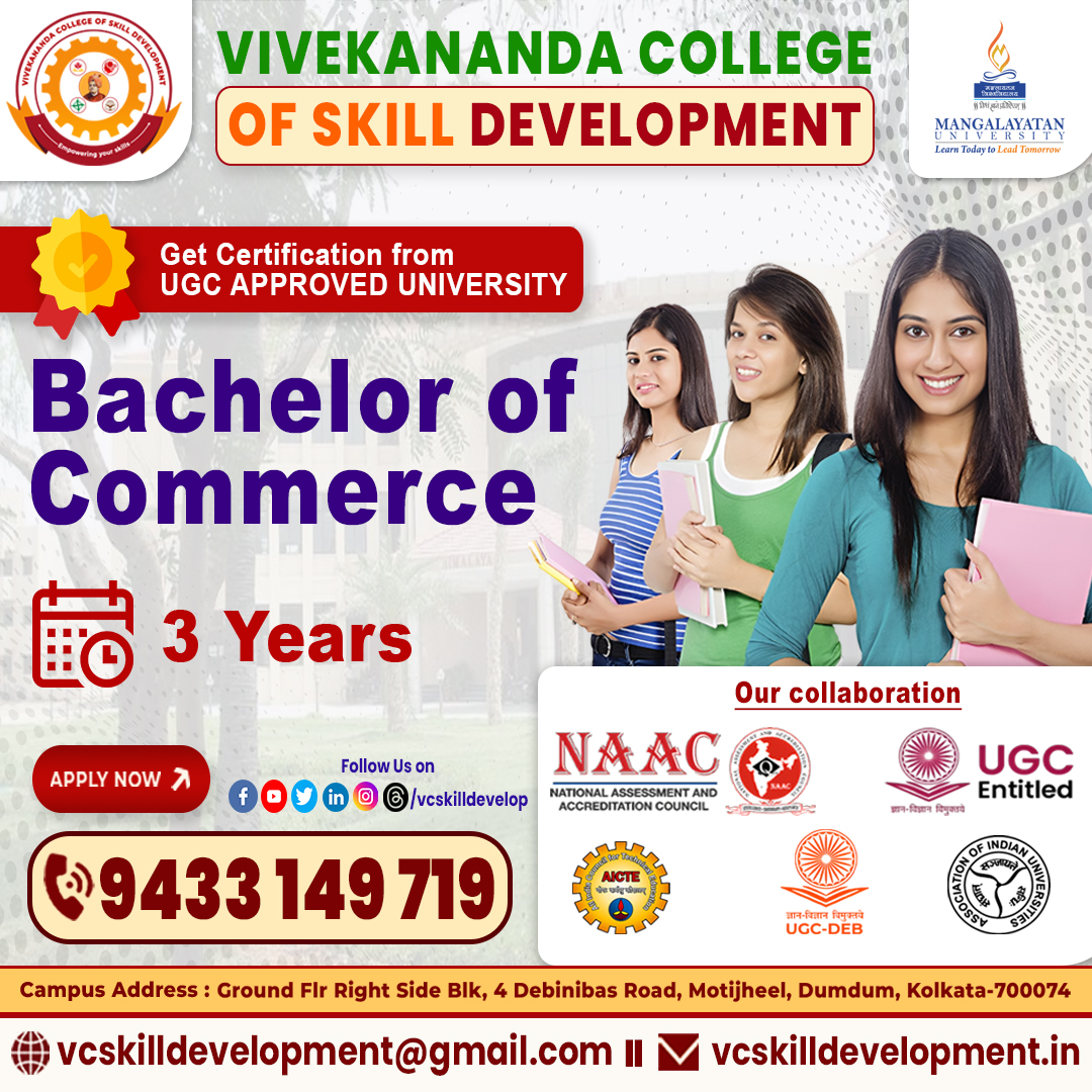 vcskilldevelop's tweet image. 🎓Kickstart Your Commerce Career with Flexibility!
Enroll in B.Com (Online/Distance Mode) at Vivekananda College of Skill Development and build a strong foundation in Accounting, Finance, Business Management & Economics-all from the comfort of your home!💼
#VCSD