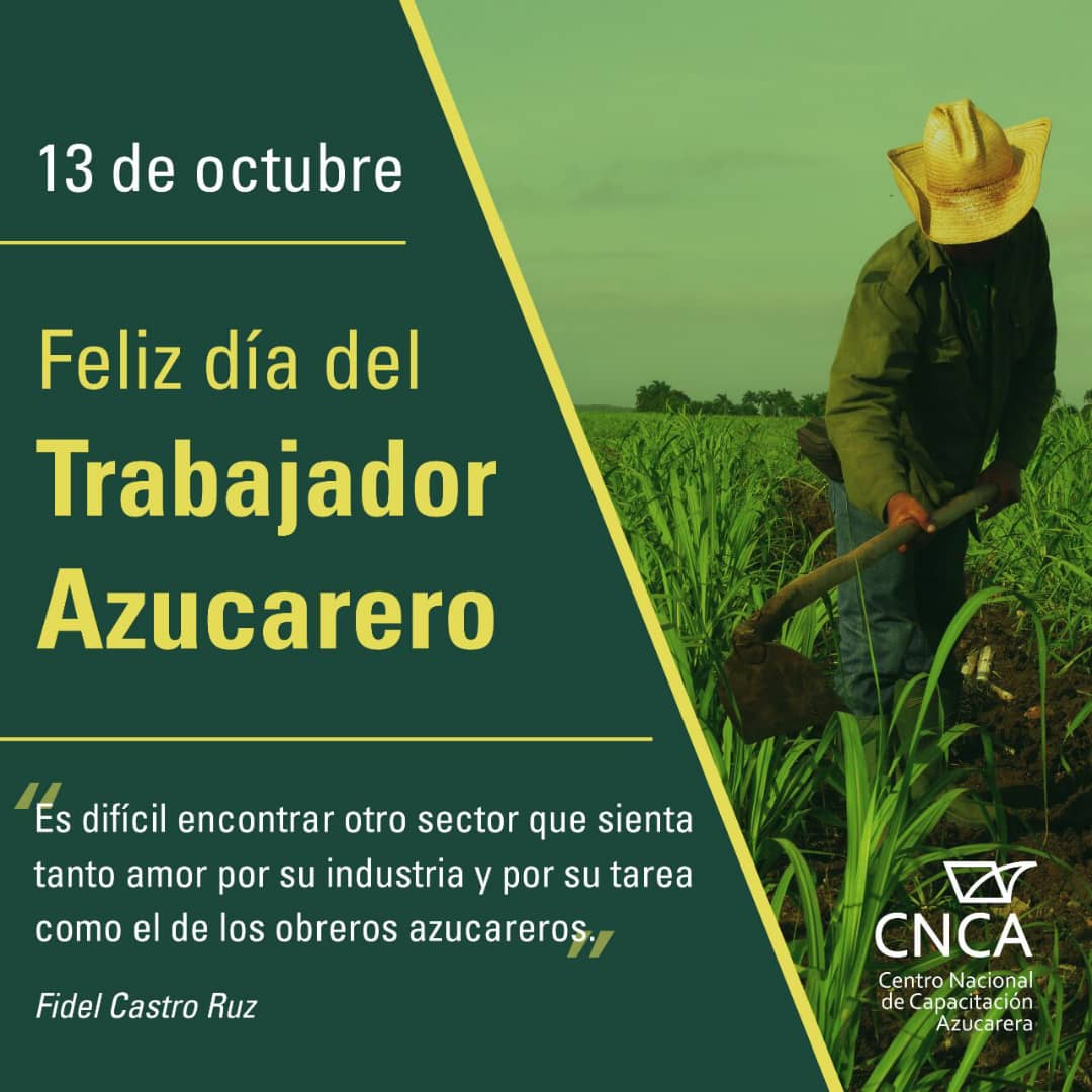 El Día del Trabajador Azucarero en Cuba se celebra cada 13 de octubre. Esta fecha es un reconocimiento a los hombres y mujeres del sector azucarero.Muchas felicidades #CubaMined #PinardelRío #CubaViveEnSuHistoria