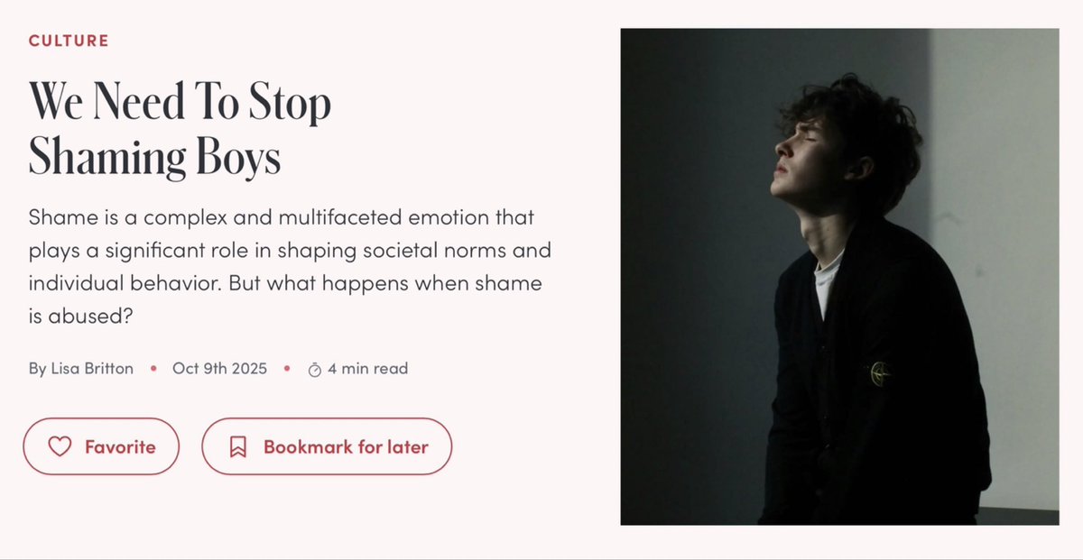 LisaBritton's tweet image. Blaming and shaming whole groups based on their identity isn’t just ineffective—it’s 𝘥𝘪𝘴𝘤𝘳𝘪𝘮𝘪𝘯𝘢𝘵𝘪𝘰𝘯, plain and simple.
We must stop shaming our boys and men!
Read and share my latest for Evie: eviemagazine.com/post/we-need-t…