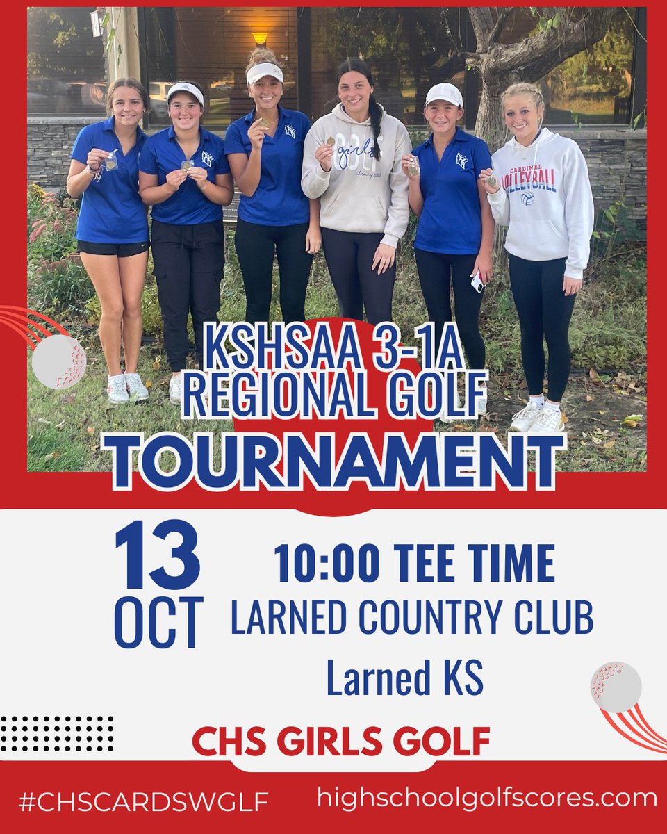 Varsity Girls Golf at Larned Country Club for the KSHSAA 3-1A Regional Golf tournament
Hosted by Larned HS @ 10:00  <a href="/ksgolfscores/">KansasGolfScores.com</a>