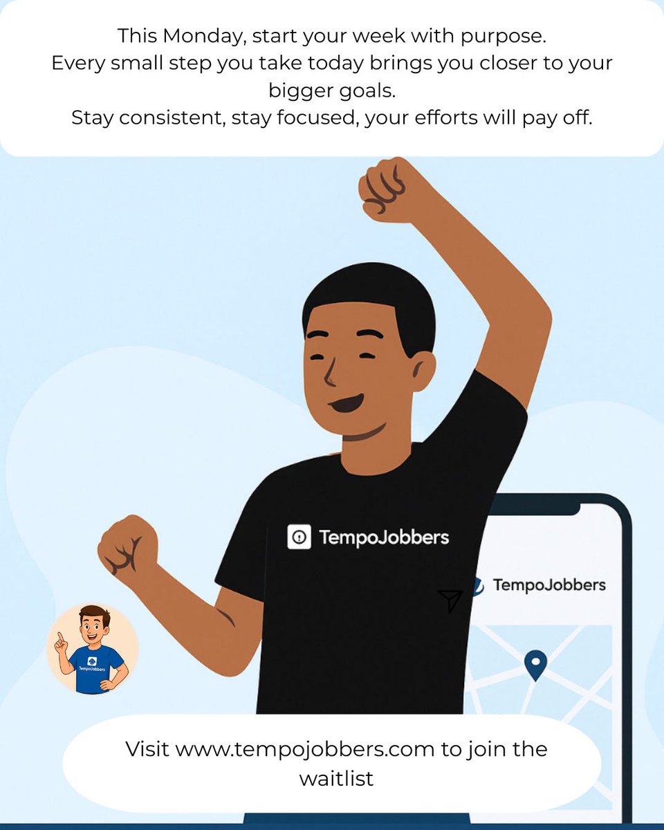 Tempojobbers's tweet image. Every Monday is a fresh start to move closer to your goals 💪🏾
At TempoJobbers, we’re helping skilled workers get noticed &amp;amp; small businesses find talent within their communities!
#MondayMotivation #TempoJobbers #WorkSmart #CommunityGrowth