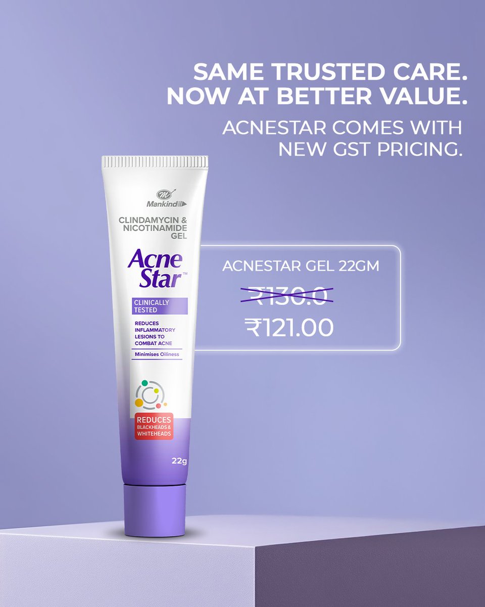AcnestarGel's tweet image. Your skin deserves consistent, effective care without compromise.

AcneStar continues to keep your skin clear and calm, and now it’s available at new GST pricing, making healthy, confident skin easier than ever.

#AcneStar #ClearSkinConfidence #HealthySkinGoals