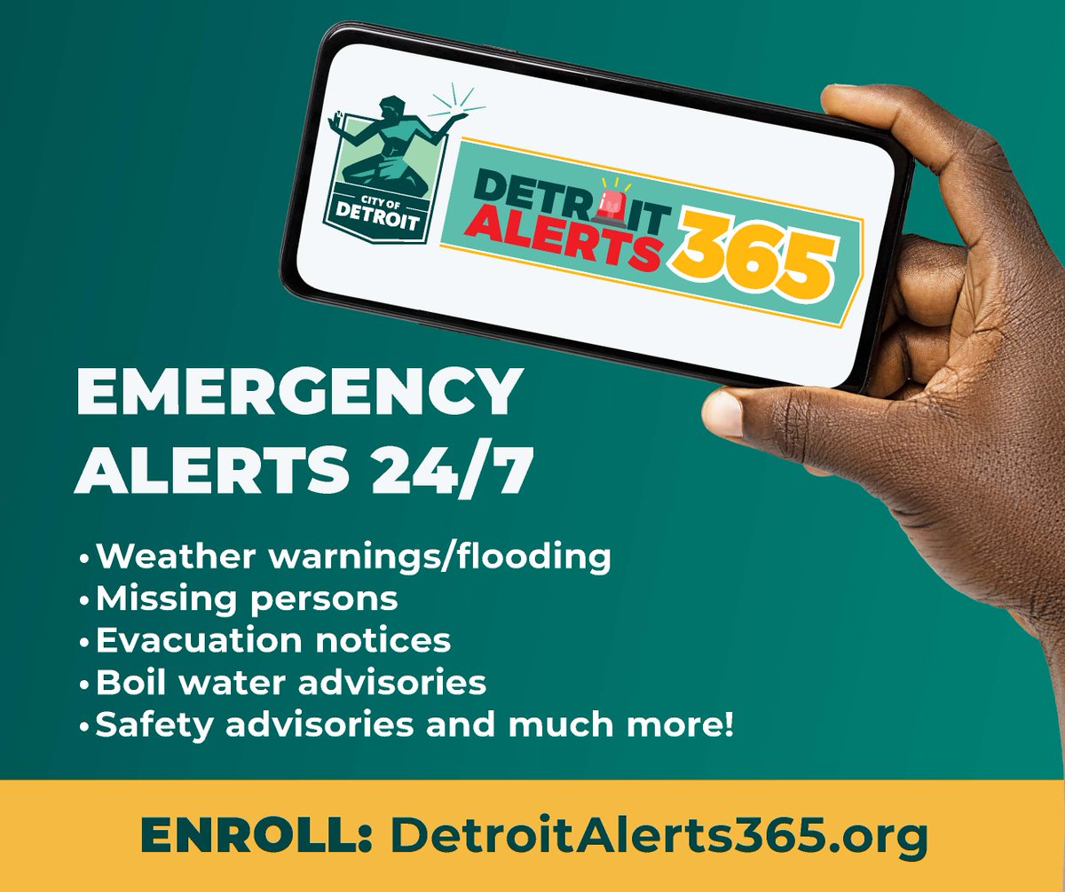 Always stay in the flow with City of Detroit emergency notifications by enrolling in Detroit Alerts 365. This system sends Detroit-specific emergency alerts like weather warnings and boil water advisories at home and on the go.
