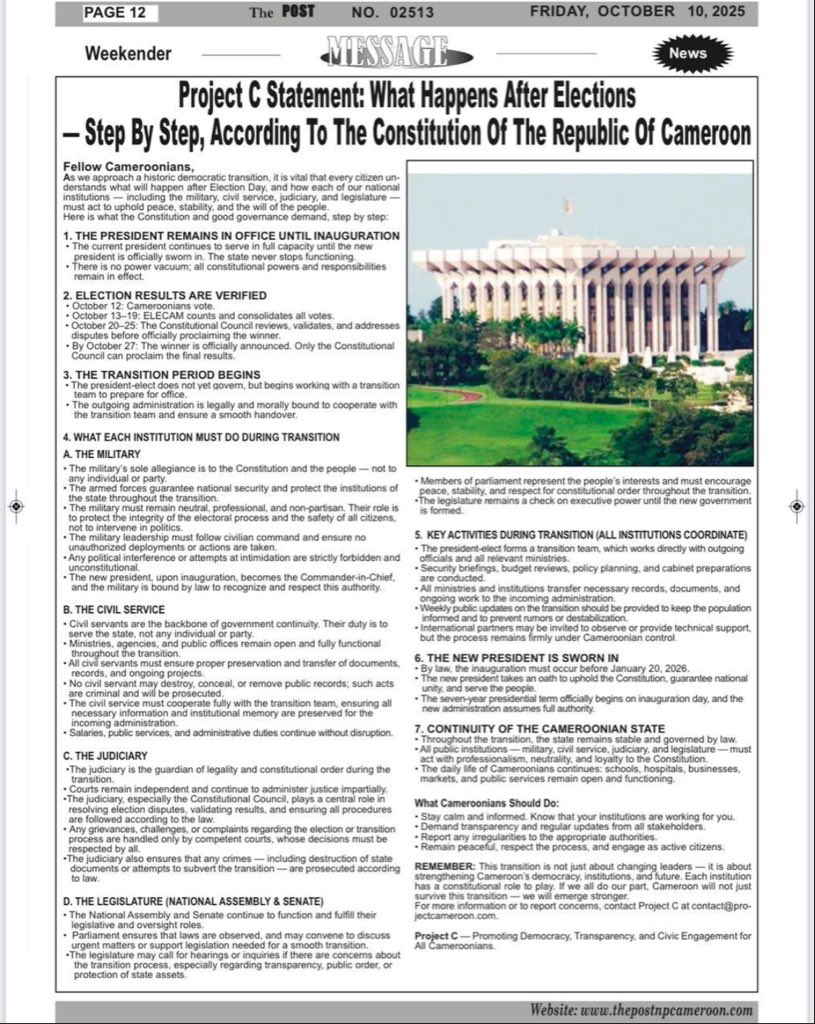 What Happens After Elections
- Step By Step, According To The Constitution Of The Republic Of Cameroon