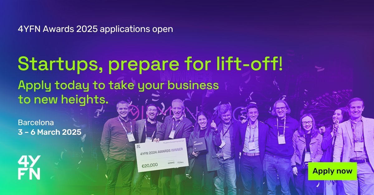 4YFN_MWC's tweet image. Deadline alert! Apply for the 4YFN Awards 2026 before it’s too late ⏰  
We’re looking for Europe’s boldest #startups — innovators shaping how we live, connect & create 🌍 ✨ 
Showcase your vision on the global stage at #4YFN26 🚀 
Apply now 👉 gsma.at/PA