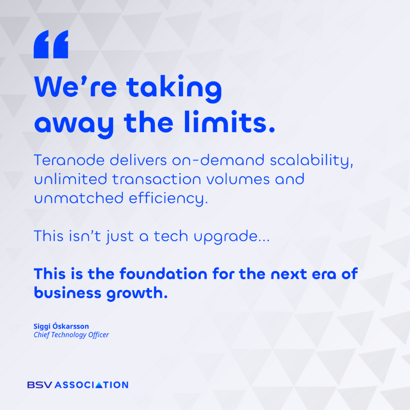BSVAssociation's tweet photo. Devs got the first glimpses of Teranode when TeraTestnet launched last month. 

Today, the rest of the world finds out what unlimited scalability means: offering businesses limitless possibilities on the most efficient transaction engine ever.