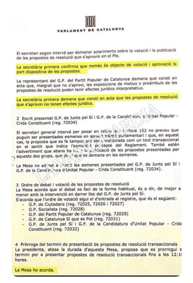 Mai s’ha proclamat la DUI pel Parlament. Mai. Des del primer moment es va voler “generar dubtes” sobre el que realment s'havia aprovat pel parlament per mantenir la catxa “farol” i si d'aquesta sessió n'havia sortit una Declaració Unilateral d'Independència “DUI”
El document,