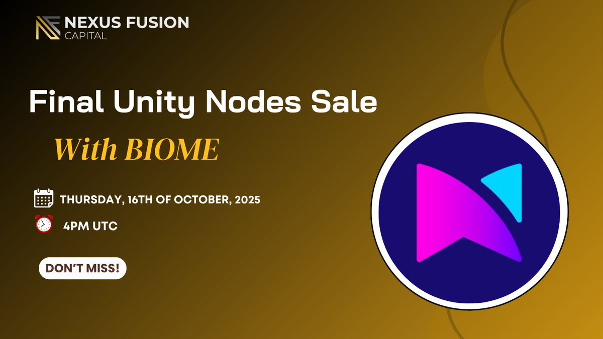 nexusfusioncap's tweet photo. Unity Nodes Sale - Final Call!

The last $BIOME sale for Unity Nodes sold out in 3mins but demand hasn't stopped within our community! 🚀

We're offering one last chance to secure a Tier-1 passive income opportunity.

💰 Invest with $BIOME - Use passive income to secure another stream of passive income. 
⚡️Limited Supply
🗓 Thursday, 16th of October, 4PM UTC.

This is your final chance. Don't miss it!