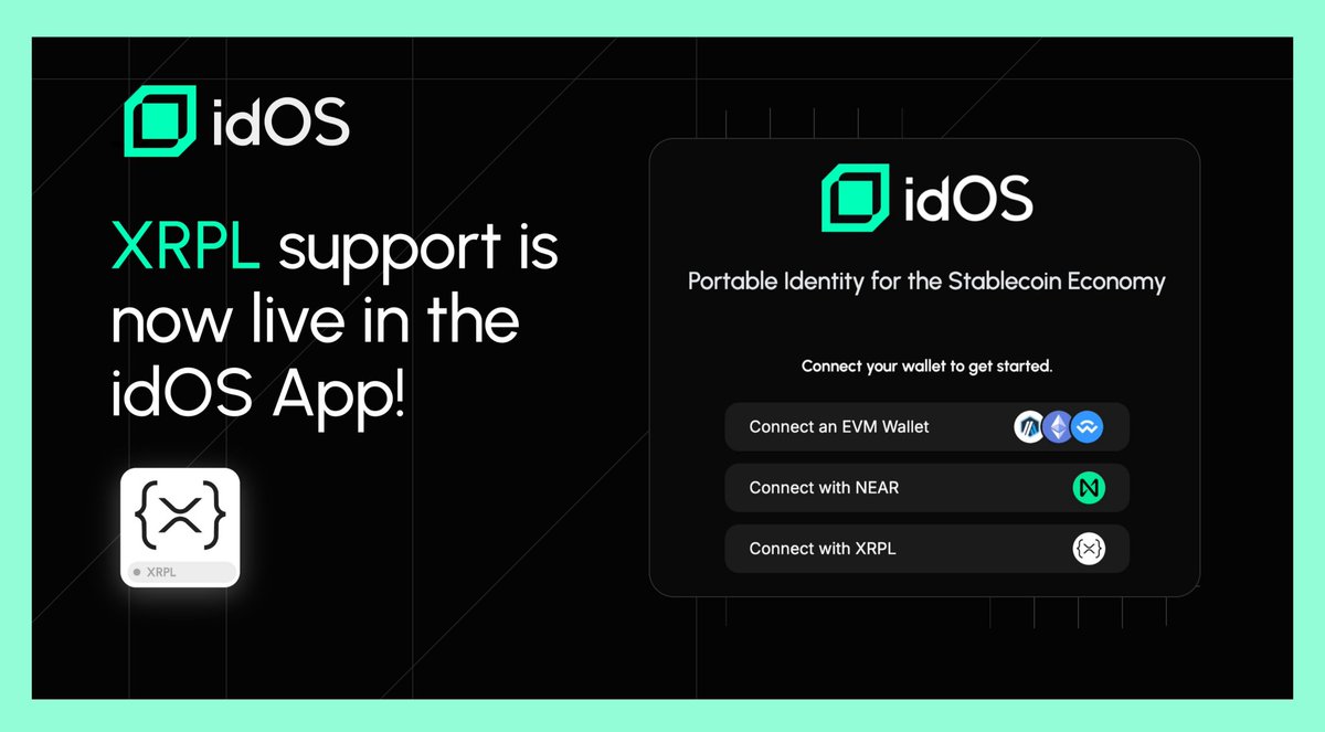XRPL integration is now live on <a href="/idOS_network/">idOS</a> 
Connect your XRPL wallet and enjoy secure, portable, and self-sovereign identity across XRPL, EVM, and NEAR.

One identity. Many chains. Full control.
Lock in on idOS 🫆