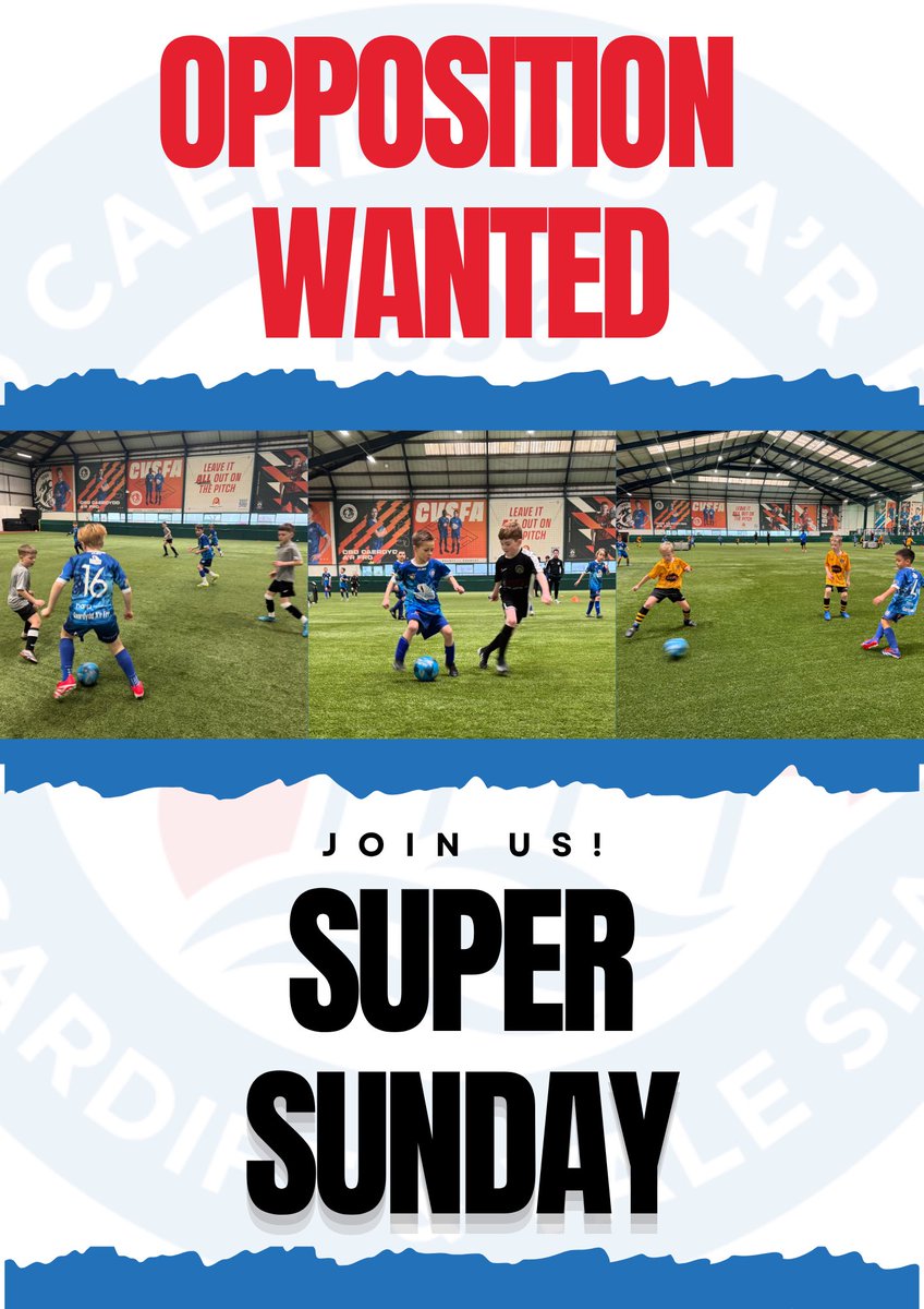 CVSFA's tweet photo. ⚽ Looking for Opposition – Super Sundays!⚽ We’re looking for U7s, U8s &amp; U9s teams to play at our world-class indoor facility on Sunday mornings!
📩 DM us or email lb.cvsfa@gmail.com 👉 Book Now / More Info:https://t.co/QROx4p6VRH
#Football #YouthFootball #SuperSunday #CVSFA https://t.co/zhZcZwfTFX