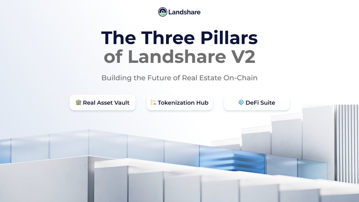 Landshareio's tweet photo. 🌍 The Vision Behind Landshare V2

The next era of blockchain isn’t about speculation, it’s about real value.

At Landshare, we’ve been building for this moment since the very beginning, and with Landshare v2, we’re taking tokenized real estate to an entirely new level.

📖 Read the full article → https://t.co/YUbPHUBEth

Our latest article breaks down the three core pillars that power this transformation:

🏦 Real Asset Vault (RAV) – Seamless access to real estate-backed yield in $USDC.

🏗️ Tokenization Hub – Bringing property owners and developers on-chain with compliant, customizable models.

💠 DeFi Suite – Expanding liquidity, rewards, and utility across the ecosystem.

Together, these pillars form a self-sustaining ecosystem that combines real yield, accessibility, and scalability – setting the stage for mainstream #RWA adoption.

This article isn’t just an overview, it’s a look into the future we’re building right now.

The foundation is set. 
The momentum is building.

📖 Read the full article → https://t.co/YUbPHUBEth