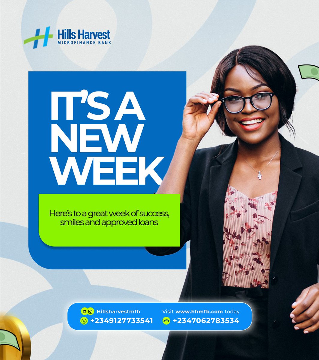 HHMFBank's tweet photo. A new week brings new financial opportunities
May your inbox be filled with “Approved” emails!
Let’s talk loans and savings today.
#approvedloan #mondayhustle #savingsgoals #lagosbusiness #financetip #startupsupport #hillsharvestmfb https://t.co/Pg1VCuh6dv