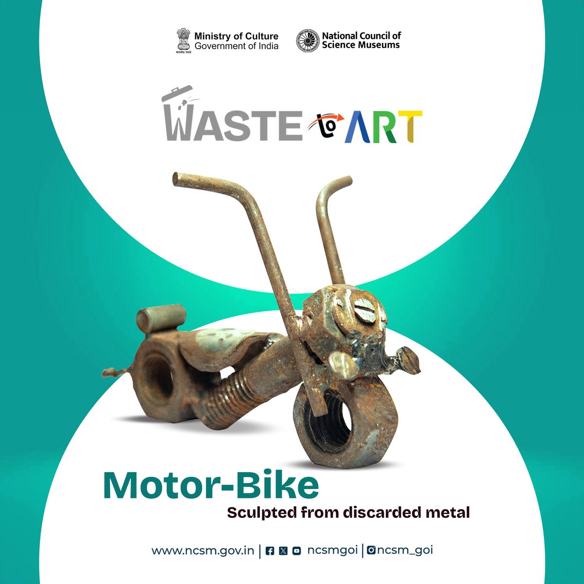 ncsmgoi's tweet photo. Ride the Art Wave!
Who knew scrap metal could take you places? 🏍️

This Motorbike Sculpture, crafted by @BITMKolkata, a unit of @ncsmgoi, @MinOfCultureGoI transforms waste into wonder. ♻️

#CreativeRecycling #EcoArt #SustainableCreativity #WastetoArt #SpecialCampaign5 @PIBCulture https://t.co/02tElssAGl